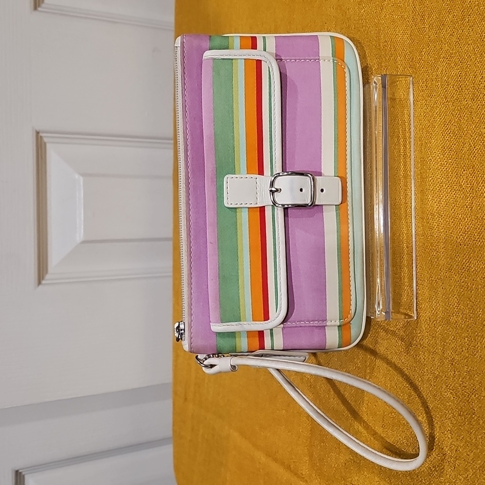 Coach Hampton Multicolor Stripe Large Wristlet - EUC